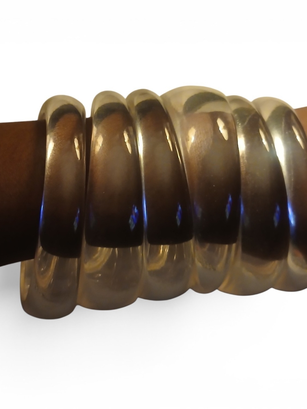 Vintage Stacked Clear Resin Bangle Bracelets - Set of 6 Large Hands 3 Inch Openi